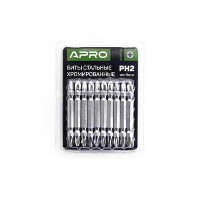 Біта 2-х стороння РН2-РН2*65мм хром (10шт/уп) APRO 309172