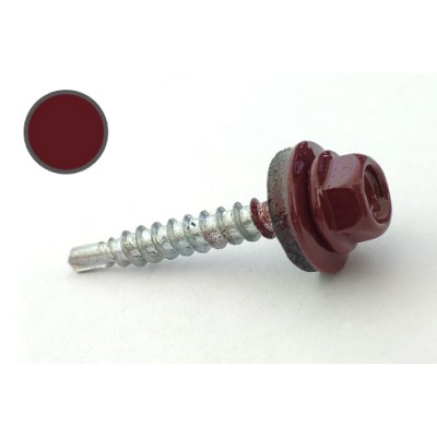 Саморіз покрівельний 4,8*35 DIN RAL 3005 по дереву (пач. 50шт) (колір - винно-червоний) APRO SDS48353005