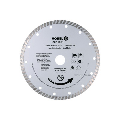Диск алмазний відрізний VOREL "TURBO" Ø=180 мм 8754