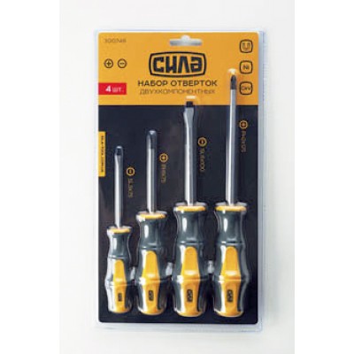 Набір викруток двокомпонентних CrV SL3x75, SL6x100, PH1x75, PH2x125 (4шт) СИЛА 300748
