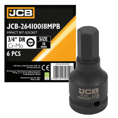 Головка-біта ударна HEX 3/4" 18 мм JCB Tools JCB-26410018MPB