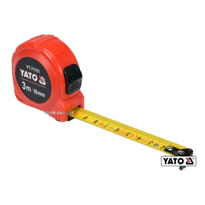 Рулетка Yato 3 м x 16 мм зі сталевою стрічкою та нейлоновим покриттям та подвійним блокуванням YT-71151