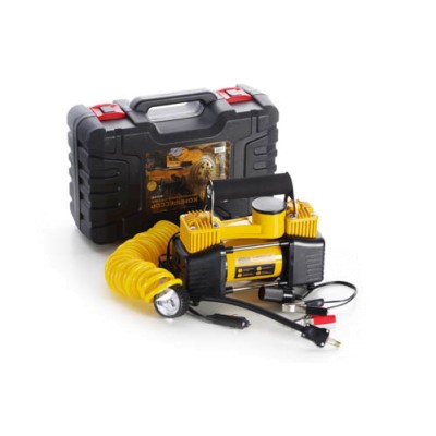 Компресор автомобільний двопоршневий (85л/хв; 10Атм; 18А) у пластиковому кейсі + кручений шланг СИЛА 900410