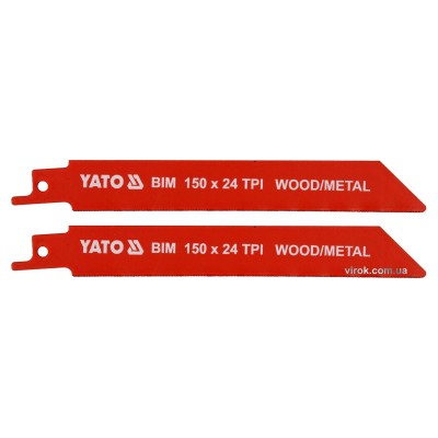 Полотна по дереву и металлу биметаллические для сабельной пилы Yato 150 x 1 мм 24 зуба/1" 2 шт YT-33932
