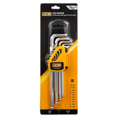 Haбіp Г-подіб. ключів подовжених з кулею HEX 10 од. (1,27 мм-10 мм) JCB Tools JCB-5102XLB