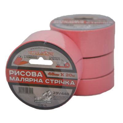 Малярна стрічка рисова virok 48мм х 20 м., рожева 23V448 Малярна стрічка рисова virok 48мм х 20 м., рожева 23V448